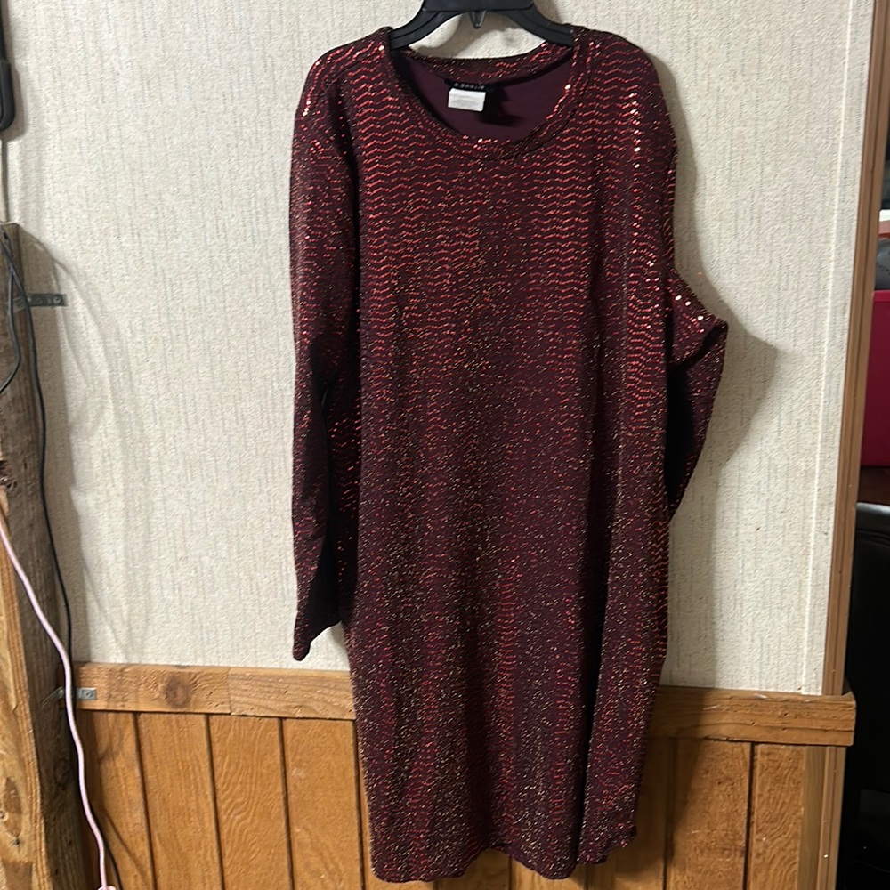 B.DARLIN WINE SEQUIN LONG SLEEVE BODYCON DRESS: NEW WITHOUT TAGS: SZ 22W